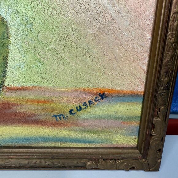 Impressionist Flower Painting By M Cusack Blue Daisies Impasto Vintage Framed - Picture 2 of 12